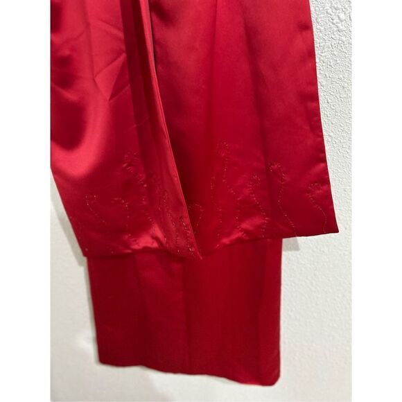 Vintage Garnet Red floor length poly satin dress with wrap/shawl 80” long. Make - Picture 4 of 7